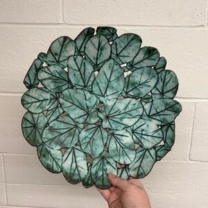 Vintage Studio Pottery Bowl Majolica Leaf Style